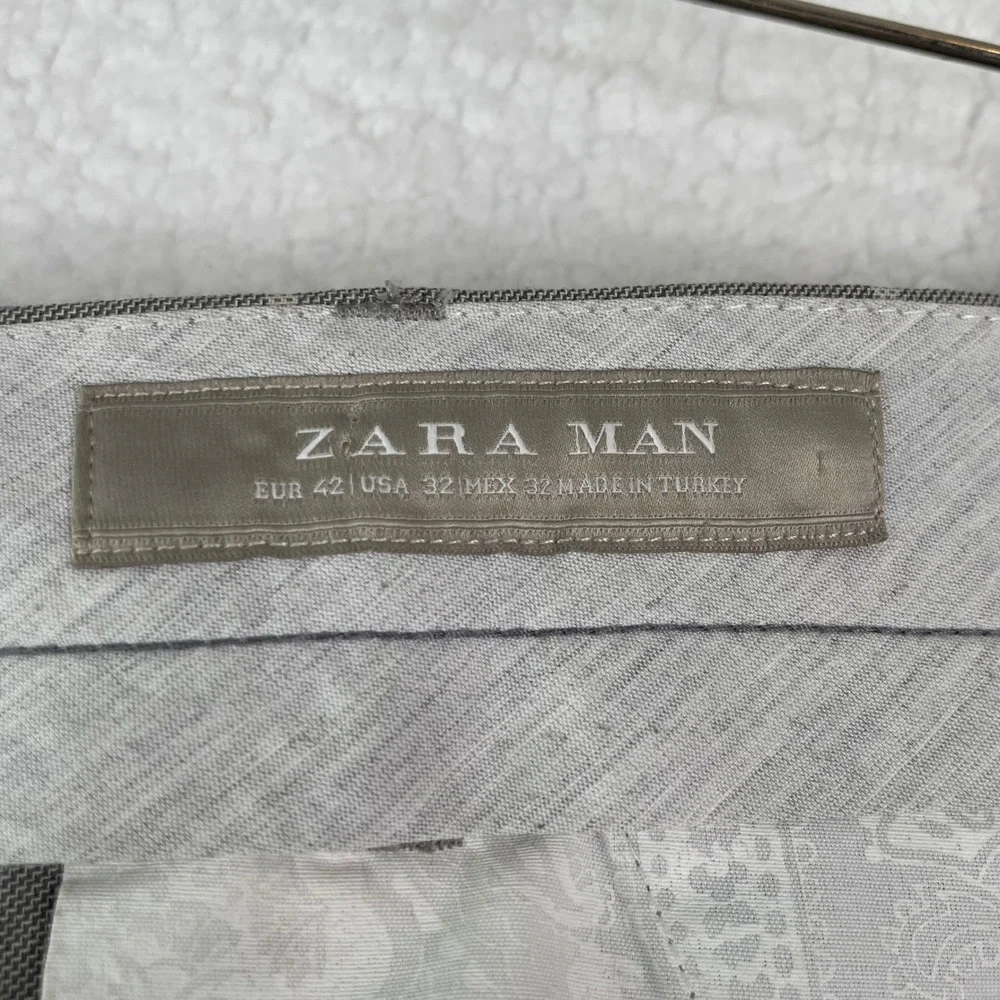 Zara Man Grey Windowpane Check Slim Fit Tailored Pants Mens 32 x 31 Trousers